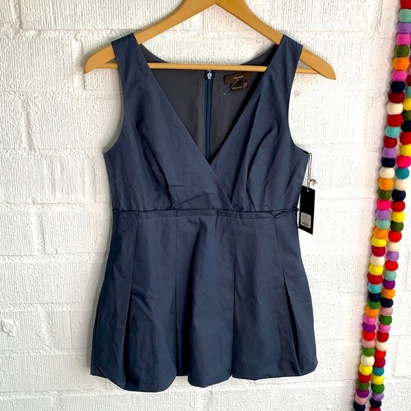 Vera Wang Peplum V neck Zip Up Tank Top Blouse sz 2 - Picture 1 of 6